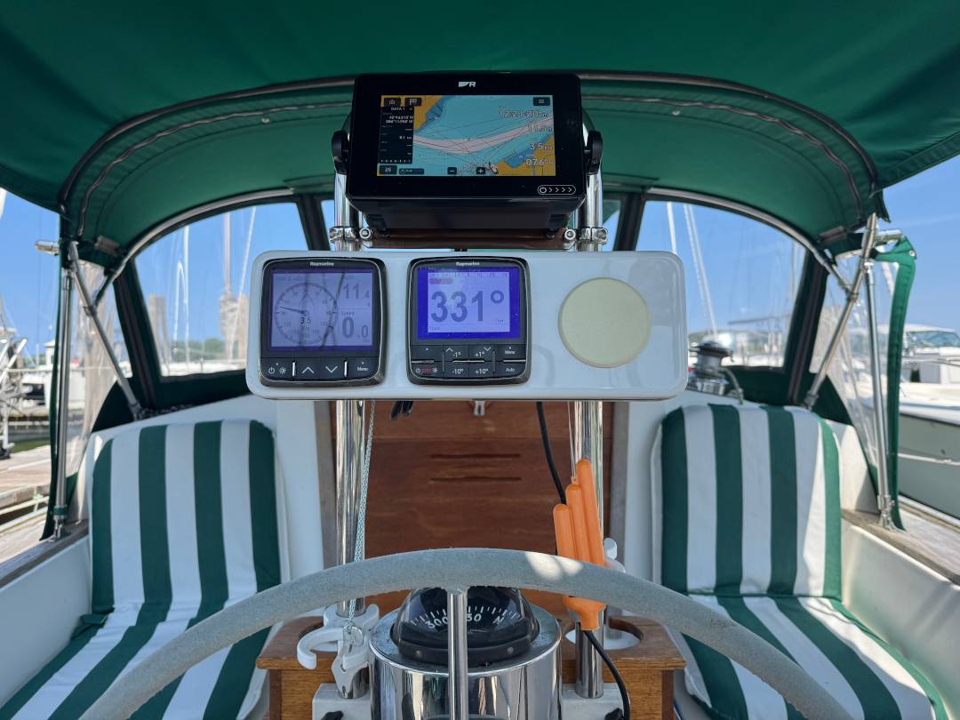 View forward from the helm through the dodger